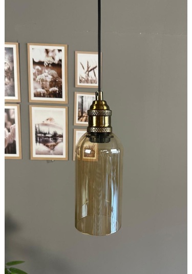 Windy Cam Bal Rengi Tekli Avize Lale Başlık Retro Sarkıt Lamba Salon Aydınlatma Bal