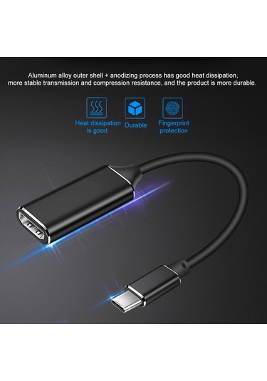 Yaleker Usb Type-c'den Hd'ye Dönüştürücü, 4k 30hz Ekran Yansıtma, Siyah, Hızlı Tak Ve Kullan, Evrensel Uyumlu Bilgisayar/ Telefon/ Projeksiyon