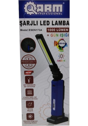 Arm Esen 173-a Şarjlı Led Fener 1000 Lümen Siyah