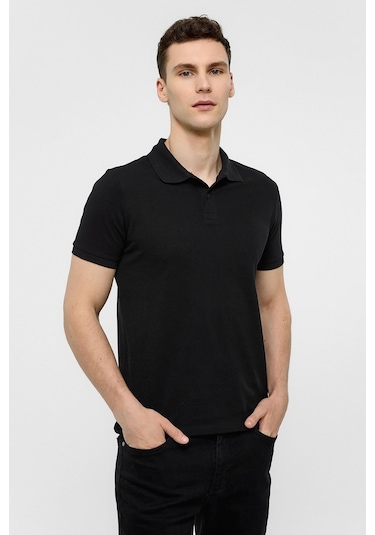 SÜVARİ Siyah Slim Düz Polo Yaka Tişört-38587 Siyah