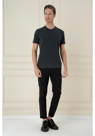 Comfort Fit Bisiklet Yaka Modal Kısa Kol Casual Siyah Tişört Ts 895 Siyah