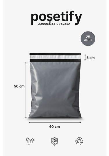 Gri Cepsiz Kargo Poşeti 40x50+5 Cm Yapışkan Bantlı Kargo Zarfı 25 Li E-ticaret Poşeti