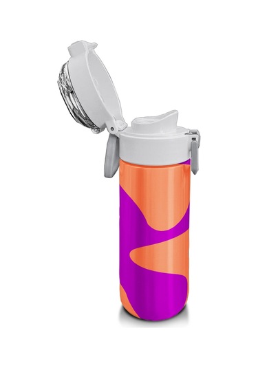 Coral High Kids Koyu Pembe Turuncu Desenli Pipetli Ve Direkt İçim Çelik Termos 500 Ml 31884 Koyu Pembe