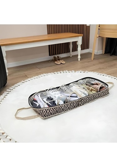 Bohe Ayakkabı Çantası- Valize Asılır Düzenleyici Çanta-seyahat Çantası Bej