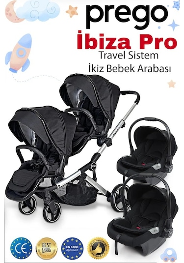 Prego 2071 İbiza Pro Travel Sistem İkiz Bebek Arabası