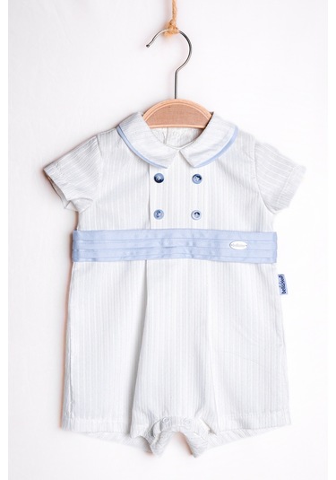 Yazlık Pileli Kemerli Düğme Detaylı Bebe Erkek Tulum Mavi