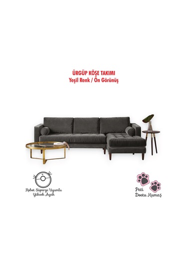 Ürgüp Modern Köşe Koltuk Takımı - Antrasit - Sağ Köşe-baby Face Yumuşak Kumaş Antrasit
