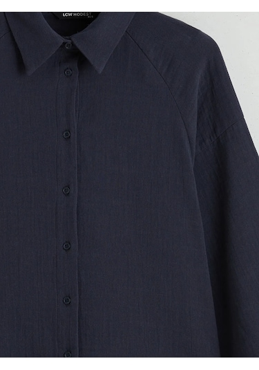 LC Waikiki Lacivert Dokulu Oversize Müslin Kadın Gömlek Tunik
