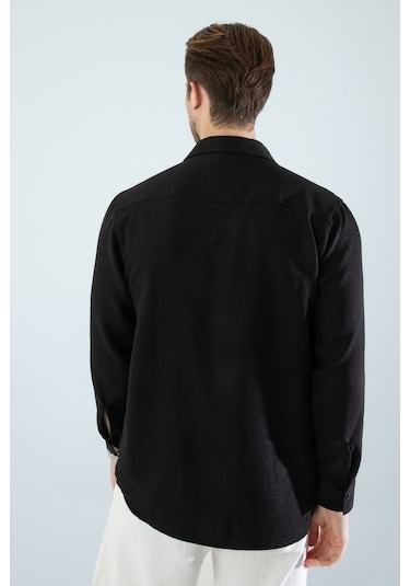 Rahat Kesim Keten Dokulu Gömlek Siyah