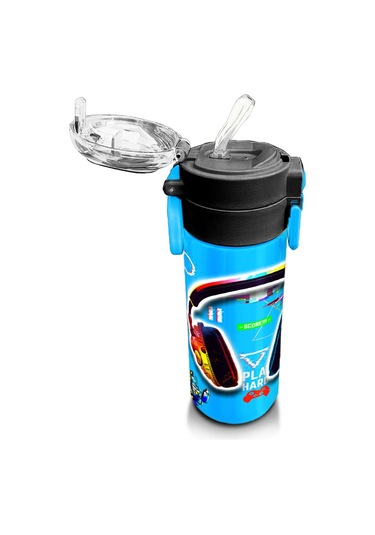 Coral High Kids Kulaklık Game Desenli Pipetli Ve Direkt İçim Çelik Termos 500 Ml 31841 Yeşil - Pembe