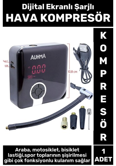 Premium Yüksek Basınçlı Motosiklet Bisiklet Top Lastik Şişirme Şarjlı Dijital Ekranlı Hava Kompresör