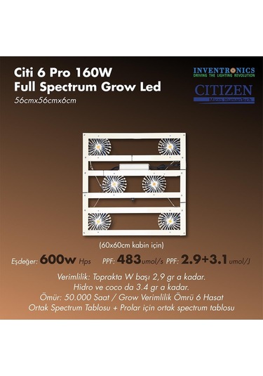 Citi 6 Pro 160w Full Spectrum Grow Led Lamba