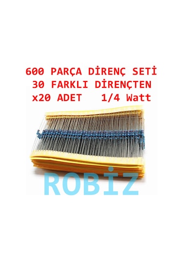 Robizstore-600 Parça Direnç Seti - 0.25W 30 Farklı Dirençten 20Şer Adet