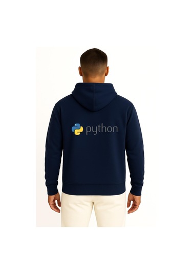 Kapüşonlu Python Programming Language Cep Ve Sırt Tasarımlı Unisex Sweatshirt Lacivert