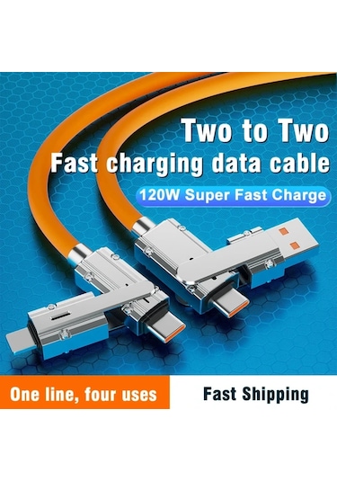 Nnbılı 4 In 1 120w Usb Tip C - Tip C Ios Kablosu 3 In 1 Pd 100w Hızlı Şarj Veri Black 1m