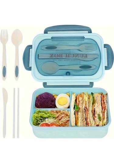 Trendooze Gaojunshop01 Mavi 3 Bölmeli Bpa İçermeyen Mikrodalgada Kullanılabilir Silikon Yemek Kutusu Mavi