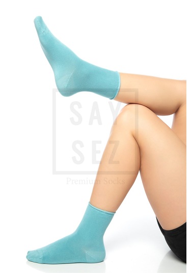 Bambu Kadın Lastiksiz Su Yeşili Soket Dikişsiz Premium Çorap 3'lü Su Yeşili