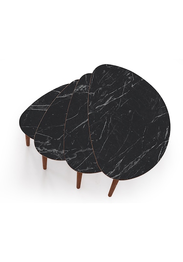 Nora 4lü Dörtlü Mdf Ahşap Zigon Sehpa - Siyah Mermer Desen
