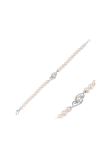 5 Mm Zirkon Taşlı Doğal İnci Bileklik 18 Cm / Beyaz Beyaz Beyaz Altın