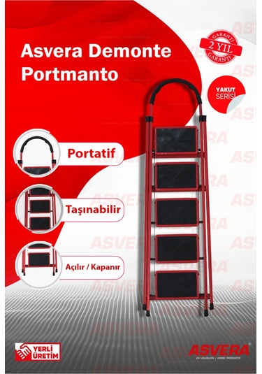 Yakut Serisi Patika 5 Basamaklı Katlanır Merdiven Depo, Bahçe Ve Ev İçin Güvenli 1 Adet