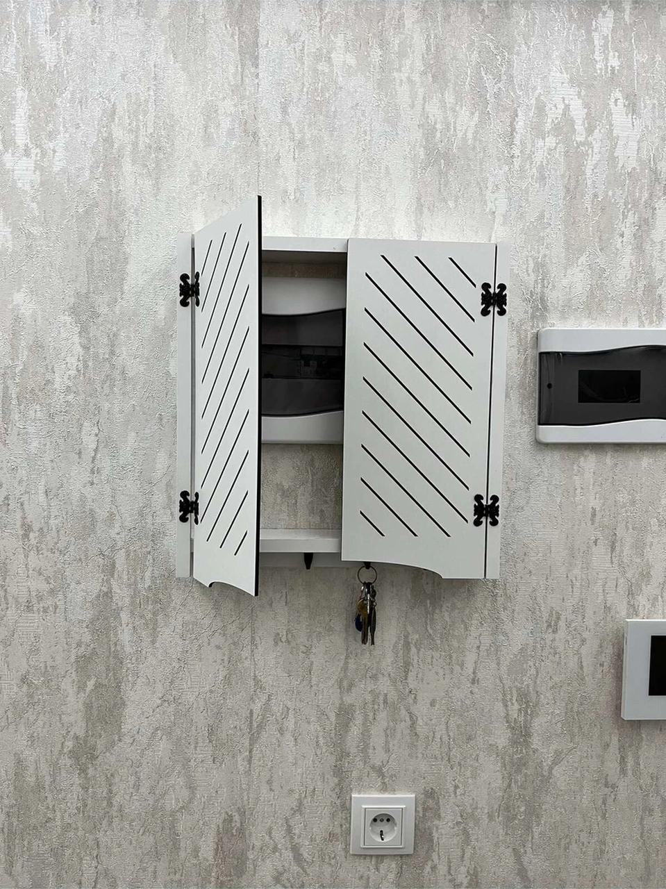 Elektrik Pano Düzenleyici Duvar Düzenleyici Ahşap Dekoratif Beyaz Kutu Anahtarlık Yan Çizgi 41 X 41