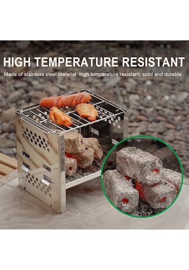 Gq Kamp Odun Sobası Taşınabilir Katlanır Paslanmaz Çelik Sırt Beyaz