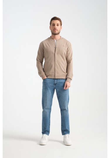 Shooter Sportswear Erkek Sweatshirt Düğmeli Ekru Standart Kalıp Vizon