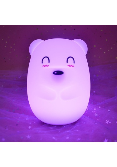 Qingmipy Sevimli Ayı Şekilli Renk Değiştiren Usb Şarjlı Gece Lambası - Çocuk Odası İçin Beyaz