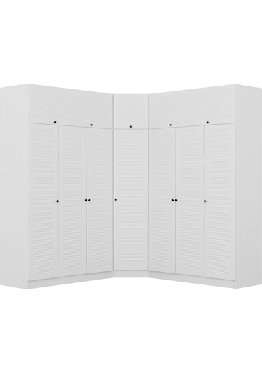 Minar Kale 7 Kapaklı 4 Ç Köşe Dolap + Yüklük Beyaz Mebran Panjur 190cm