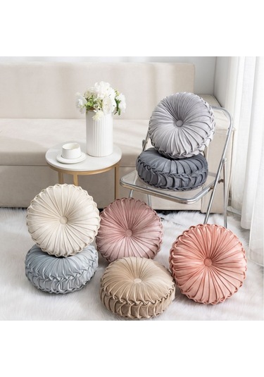 Atmak Yastık El Dikişli Pilili 3d Hollandalı Kadife Kabak 40cm-11 Ekru