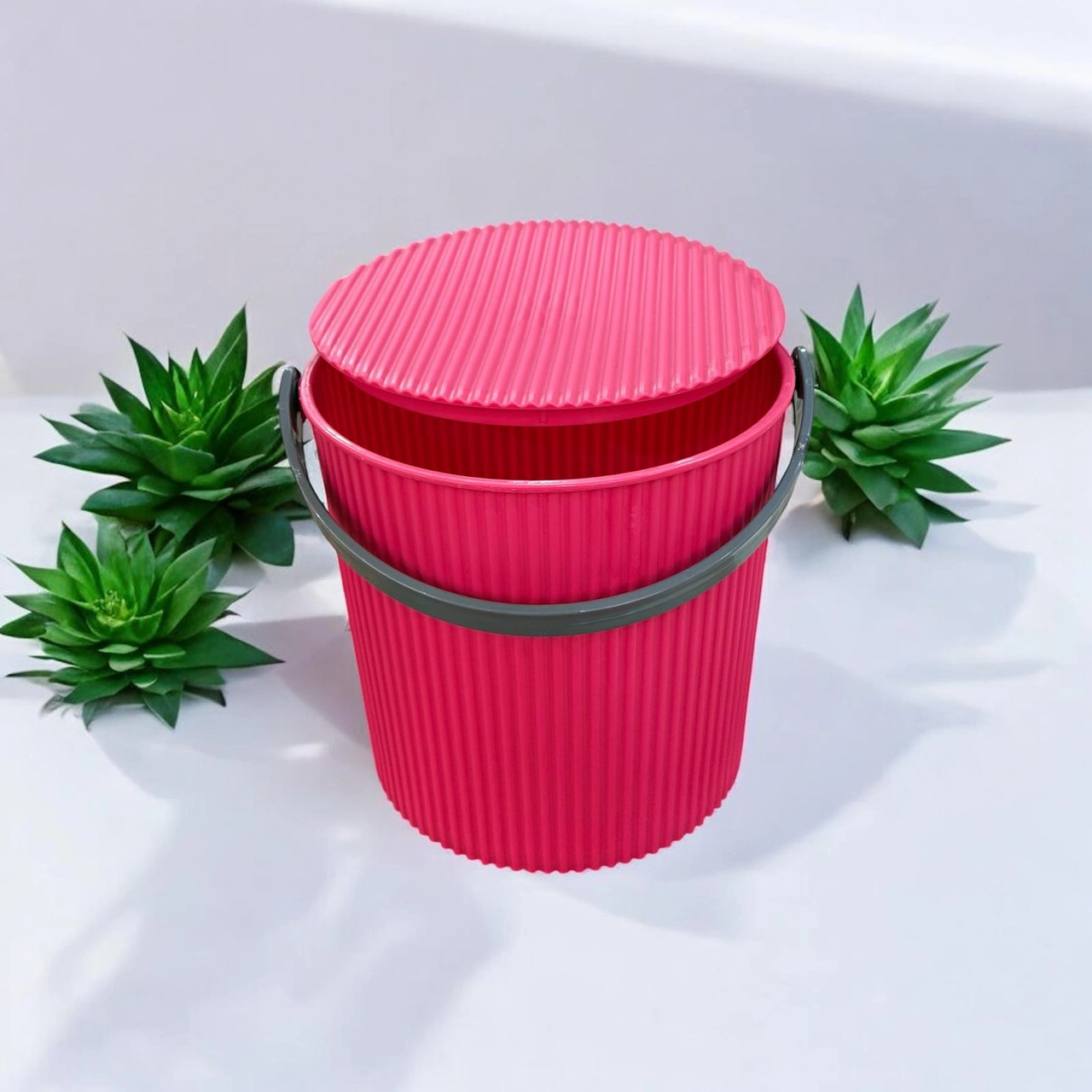 Rainbow Pembe Büyük Boy 13 Litre Yuvarlak Kova Piknik Sepeti Meyve Kovası