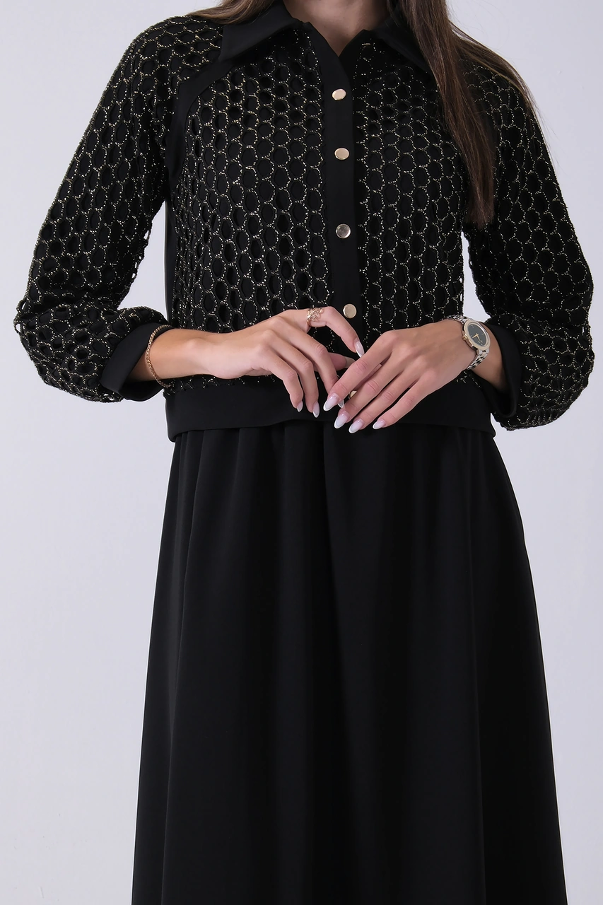 Feminist Siyah Sarı Petek Motifli Etekli Takım 4577253.01 Siyah