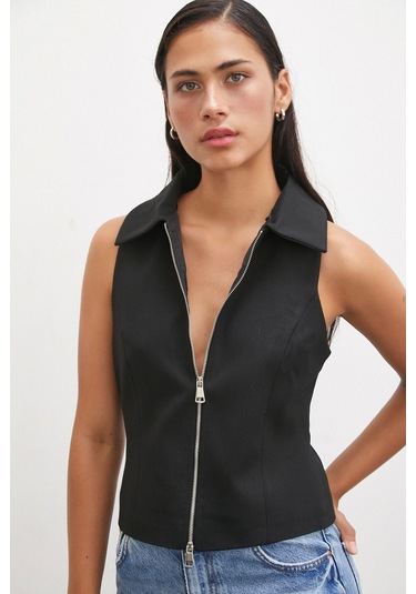 Never More Fermuarlı Yelek Siyah