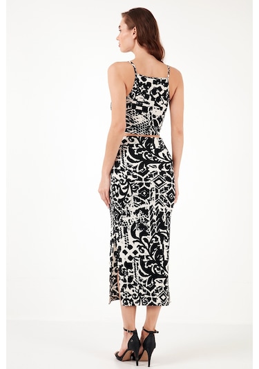 Lela Slim Fit Ip Askılı Yırtmaçlı Midi Alt-Üst Bayan Takım 5865726 Siyah