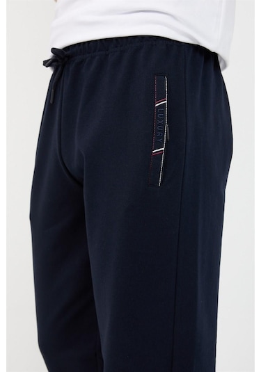 Siyah-lacivert Erkek 2'li Fermuar Cep Nakış Detaylı Düz Paça Rahat Kesim Eşofman Altı Lacivert - Siyah