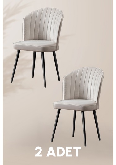 Rubi Sandalye - Babyface Krem - Siyah Metal Ayak 2 Adet - Salon Sandalyesi / Mutfak Sandalyesi Krem