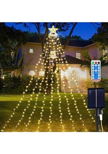 Yıldız Sarı Tepe Güneş Enerjili Solar Led Işık Yılbaşı Led Işık Sarı