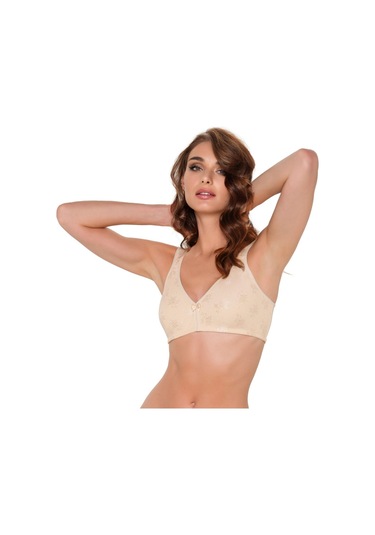 Pamuklu Dantel Detaylı Ten Rengi Cepli Protez Sütyen Bej