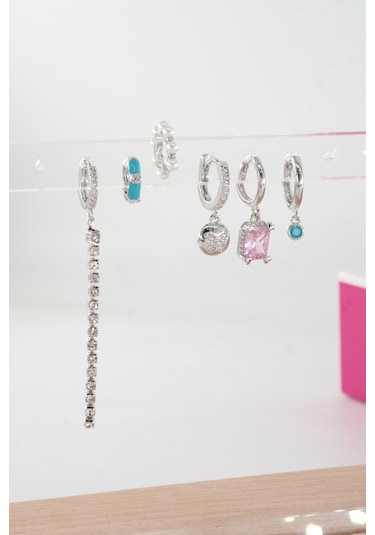 Kadın Vip Seri Özel Tasarım Baget Zirkon Taşlı 6'lı Küpe Seti 0000112