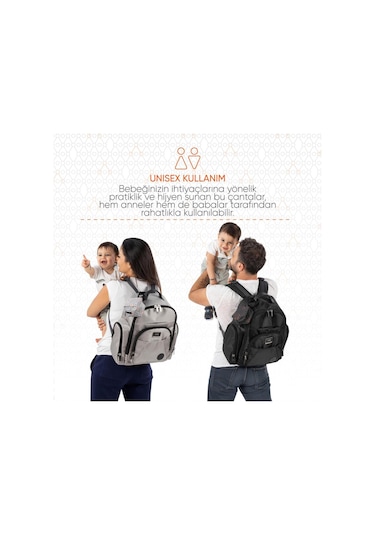 Gezenbebe Kişiye Özel Çok Fonksiyonlu Anne Baba ve Bebek Bakım Sırt Çantası Siyah