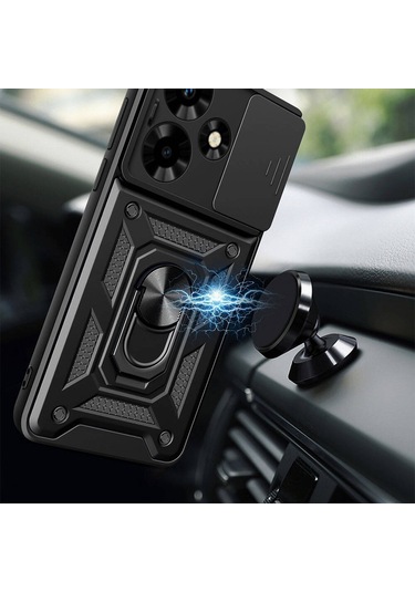 İnfinix Hot 30 Kılıf Kamera Koruma Sürgülü Antishock Magnetic Yüzüklü Standlı Kapak