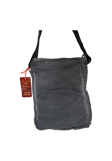 Vintage Salaş Kaliteli Unisex Taşlanmış Kumaş Okul Gezi Postacı Çantası 27x33cm GRİ