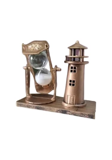 Deniz Feneri Kum Saati Ahşap Görünümlü Vintage Tarz Biblo