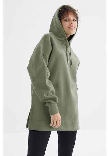 Tommy Life Çağla Reglan Kol Basic Kapüşonlu Oversize Sweatshirt Tunik - 97242 Çağla