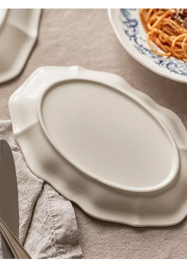Roomi Desenli Oval Seramik Tabak 23,5 16 Cm, Vintage Tarzda 202452397 Beyaz