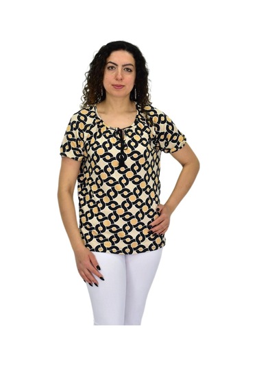 Kadın Kısa Kol Baskılı Bluz Bgl-st04700 Bej