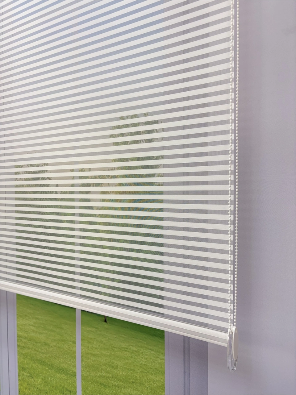 Luna Serisi Beyaz Tül Mavi Stor Perde Işık Kontrollü, Çift Mekanizmalı, Kolay Montaj Mavi