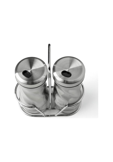 Nehir Burgulu Standlı 2 Parça Paslanmaz Çelik Baharatlık Seti ŞEffaf