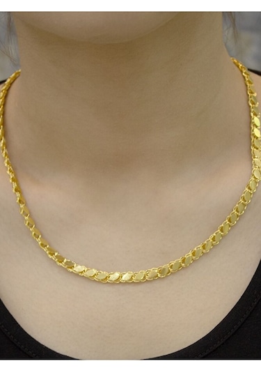 14 Ayar Altın Kalın Pullu Halep Zincir Kolye Sarı
