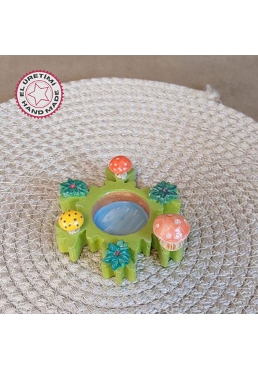 Uretti - Pınar 2572 2721 El Yapımı Mantar Motifli Sevimli Minyatür Mumluk Yeşil